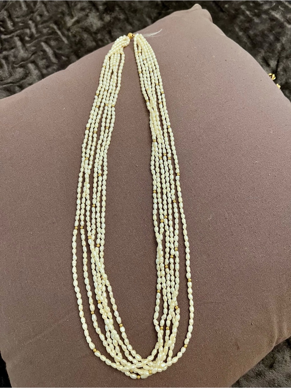 Multi-Strand Cream freshwater, pearl Necklace with 14k Gold Accents